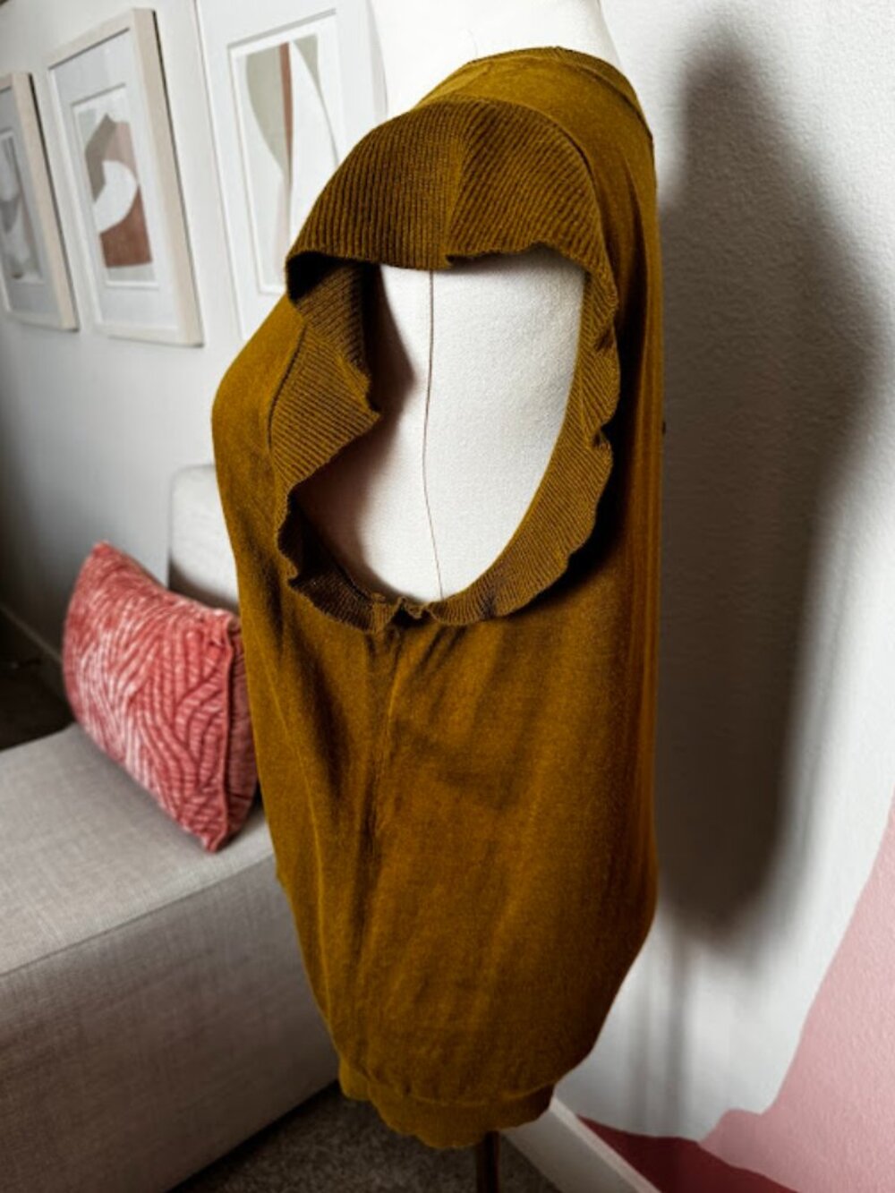 Loft Olive Green Flutter Sleeve Sweater Top, Size Large *EPOC - Picture 3 of 4